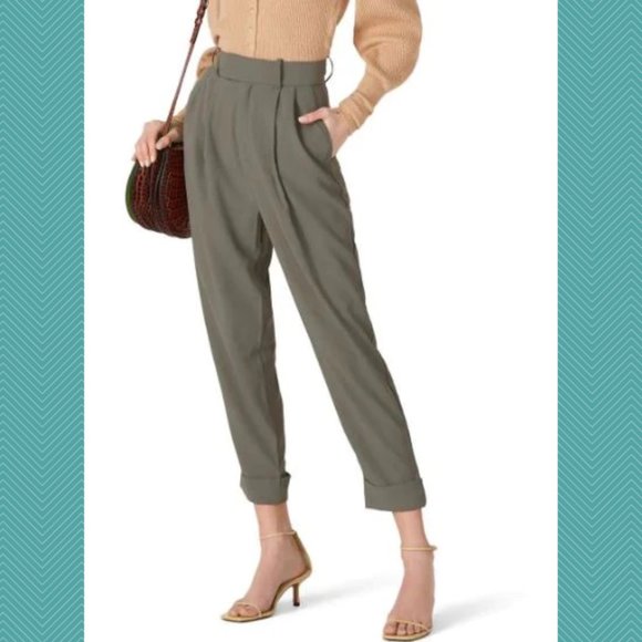 BB Dakota Sage Green High Rise Pleated Front Ankle Pants - Picture 1 of 6